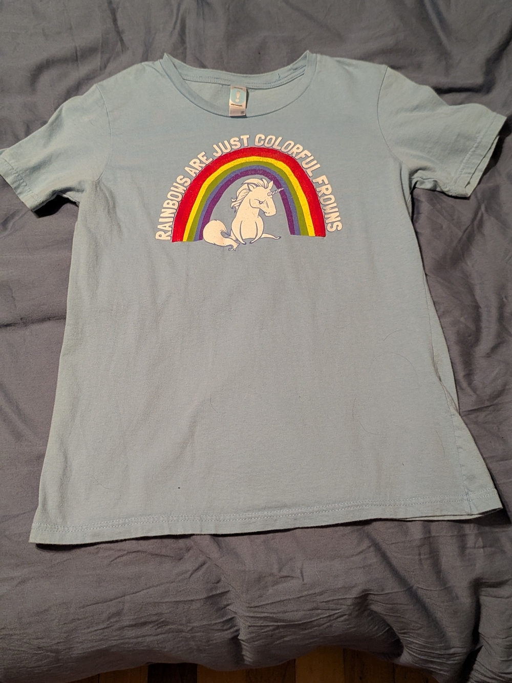Light Blue Unicorn Rainbow Graphic Tee
